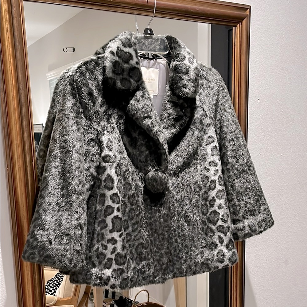 Kate Spade | Leopard Printed Gray Fur Jacket
